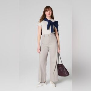 Spanx Wide Leg Cropped Pants Beige High Rise Stretch Size L